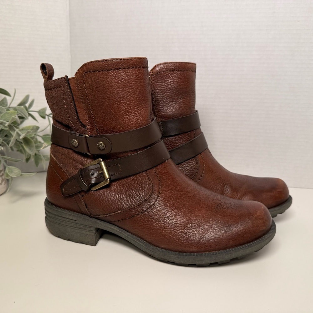 Earth Origin Women's Paula Brown Leather Ankle Boots Size 9M Outdoor Cabincore
